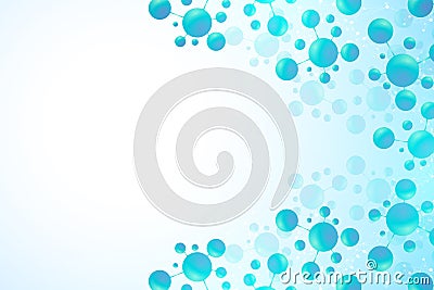 Abstract molecules background. DNA, Atoms. Molecular structure with blue spherical particles. Medical, science and Vector Illustration