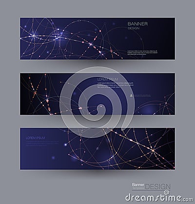 Abstract Molecules banners set with circle line,molecule structure. Vector design network communication background. Vector Illustration