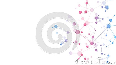 Abstract molecules on clean white background. Molecular structures or DNA strand, neural network, genetic engineering Vector Illustration