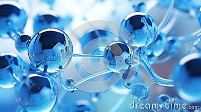 Abstract molecules design. Atoms. Molecular structure with blue spherical particles. Stock Photo