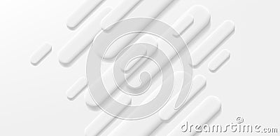 Abstract mono chrome composition of white volume bars, straight diagonal shapes on white backdrop Vector Illustration