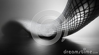Abstract Monochromatic Architectural Rendering with Grid Pattern and Wavelike Structure Stock Photo