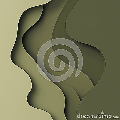 abstract monochromatic design consisting of multiple layers with wavy edges in light dark khaki, 3d effect. visual Stock Photo