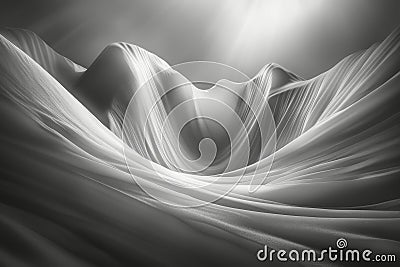 Abstract Monochrome Landscape Smooth, Flowing Lines, Single Light Source, Elegant, Minimalist Stock Photo