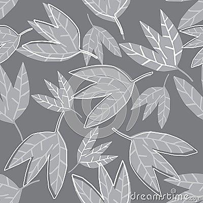 Abstract monochrome leaves wallpaper on black background Cartoon Illustration