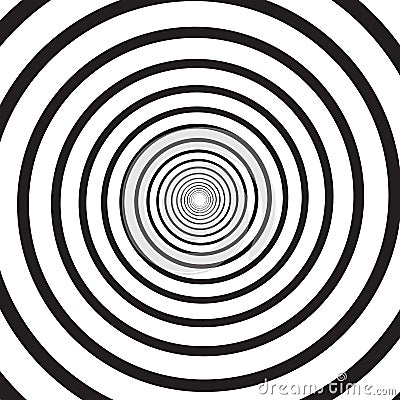 Abstract monochrome psychedelic square background with circular swirl, helix or vortex. Backdrop with round optical Vector Illustration