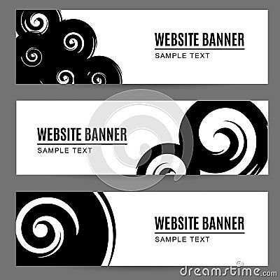 Abstract monochrome watercolor, ink painted banners with spirals Vector Illustration