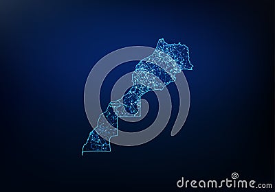 Abstract of Morocco Western Sahara map network, internet and global connection concept, Wire Frame 3D mesh polygonal network line Vector Illustration