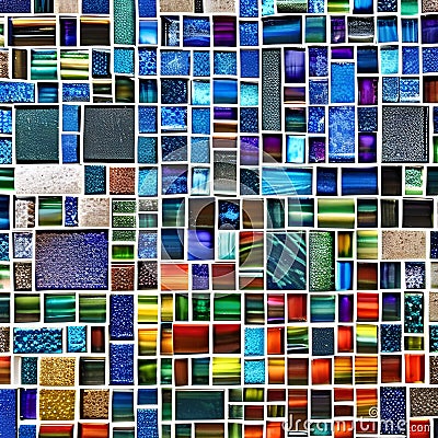 1284 Abstract Mosaic Tiles: A dynamic and vibrant background featuring abstract mosaic tiles in various shapes and colors, creat Stock Photo