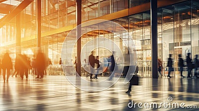 Abstract Motion Blur of Shoppers in a Modern Shopping Mall with Blurred Background Stock Photo