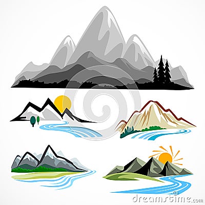 Abstract mountain and hills symbol set Stock Photo