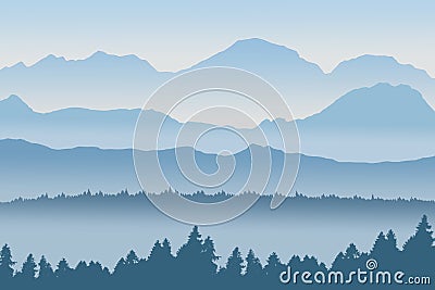 Abstract mountain ridges silhouette and forest tree on the foreground with copy space for your text Stock Photo