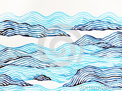 Abstract mountain watercolor painting landscape hand drawn Cartoon Illustration