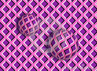 Abstract 3D movement optical illusion with moving balls in purple colours Vector Illustration