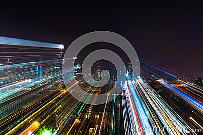 Abstract moving city lights; long exposure motion blur Stock Photo