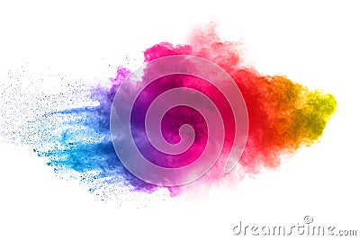 Abstract multi color powder explosion on white background. Stock Photo