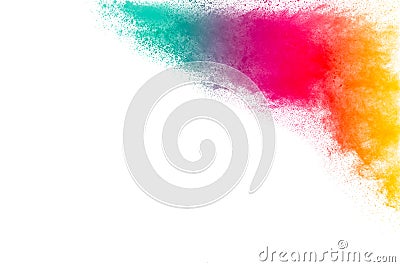 Abstract multi color powder explosion on white background. Stock Photo