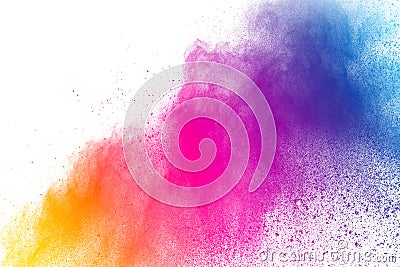 Abstract multi color powder explosion on white background. Stock Photo