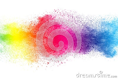 Abstract multi color powder explosion on white background. Stock Photo