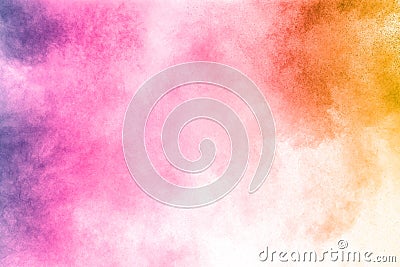 Abstract multi color powder explosion on white background. Stock Photo