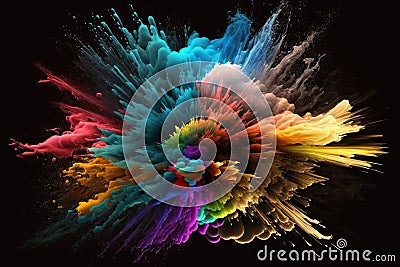 abstract multi-colored explosion on black background with lots of colorful fume Stock Photo