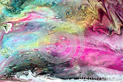 Abstract multi-colored paint background. Acrylic texture with marble pattern. Wallpaper. Mixing paints. Modern art. Stock Photo