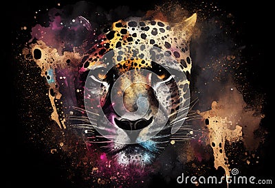 Abstract multi-colored portrait of a Jaguar looking Stock Photo