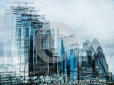 An abstract multi-exposure view of the City of London. Editorial Stock Photo