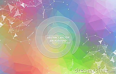 Abstract Multicolor Polygonal Space Background with Connecting Dots and Lines. Geometric Polygonal background molecule and Vector Illustration