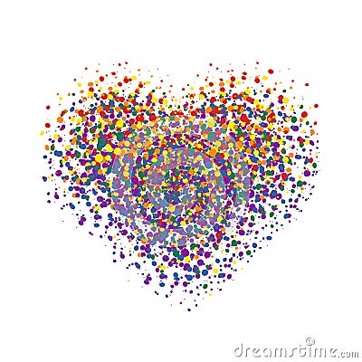 Abstract Multicolor splattered heart shape icon symbol. Art style spotted heart isolated Vector Illustration