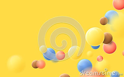 Abstract multicolored balls flying particles on a yellow background. Vector illustration Vector Illustration