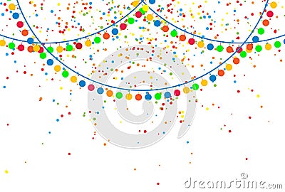 Abstract multicolored explosion confetti and bright color garlands from balls, isolated on white background Vector Illustration