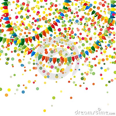 Abstract multicolored explosion of many falling tiny confetti pieces and bright colors holiday garlands from flags Vector Illustration