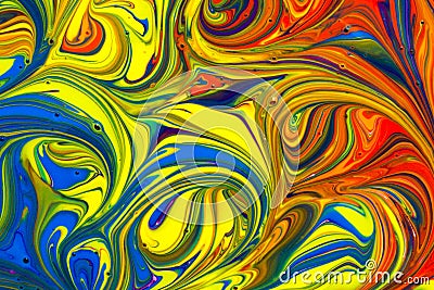 Abstract multicolored liquid paint swirls background Stock Photo