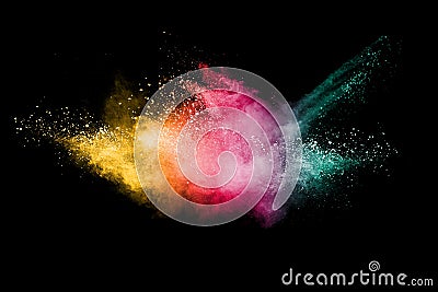 Abstract multicolored powder explosion on black background Stock Photo