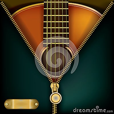 Abstract music background with guitar and open zipper Vector Illustration