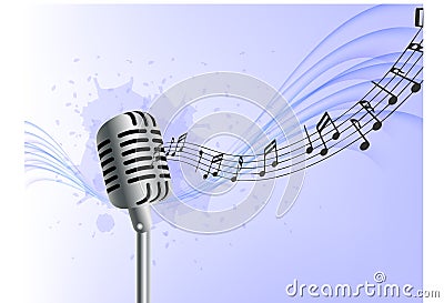 Abstract music background realistic microphone wave notes blue background Stock Photo