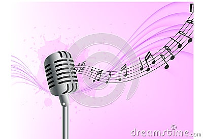 Abstract music background realistic microphone wave notes pink background Stock Photo