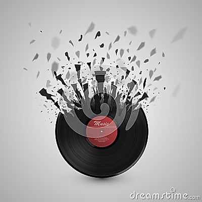 Abstract music background. Vinyl disk explosion Vector Illustration