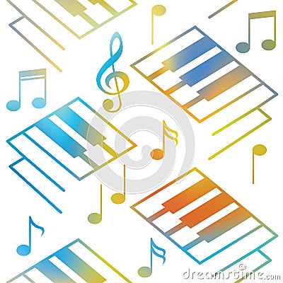 Abstract music backgrounds. Piano keys and musical notes. Seamless pattern. Vector Illustration