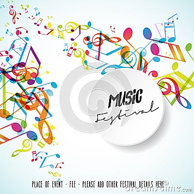 Abstract music festival advertising poster template with tunes. Vector Illustration