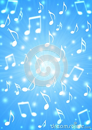 Abstract Music Notes Blast in Blurry Blue Background Stock Photo