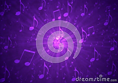 Abstract Music Notes Blast in Blurry Grungy Dark Purple Background Stock Photo
