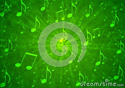 Abstract Music Notes Blast in Blurry Grungy Green Background Stock Photo
