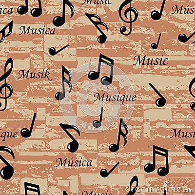 Abstract Music notes seamless pattern. Vector background (wallpaper). Stock Photo