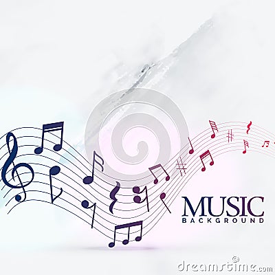 Abstract music notes wave background Vector Illustration