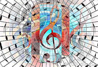 Abstract music theme background with music note and clef, modern design. Stock Photo