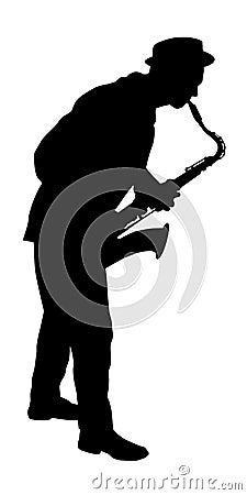 Abstract music vector illustration with a silhouette of a saxophone player in action for jazz and other music Vector Illustration