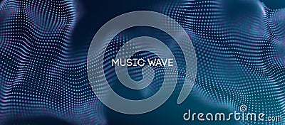 Abstract music wave background with glowing 3D dots, dynamic soundwave visualization, digital equalizer effect, and Vector Illustration
