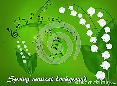 Abstract musical background with a bouquet of lilies of the valley Vector Illustration